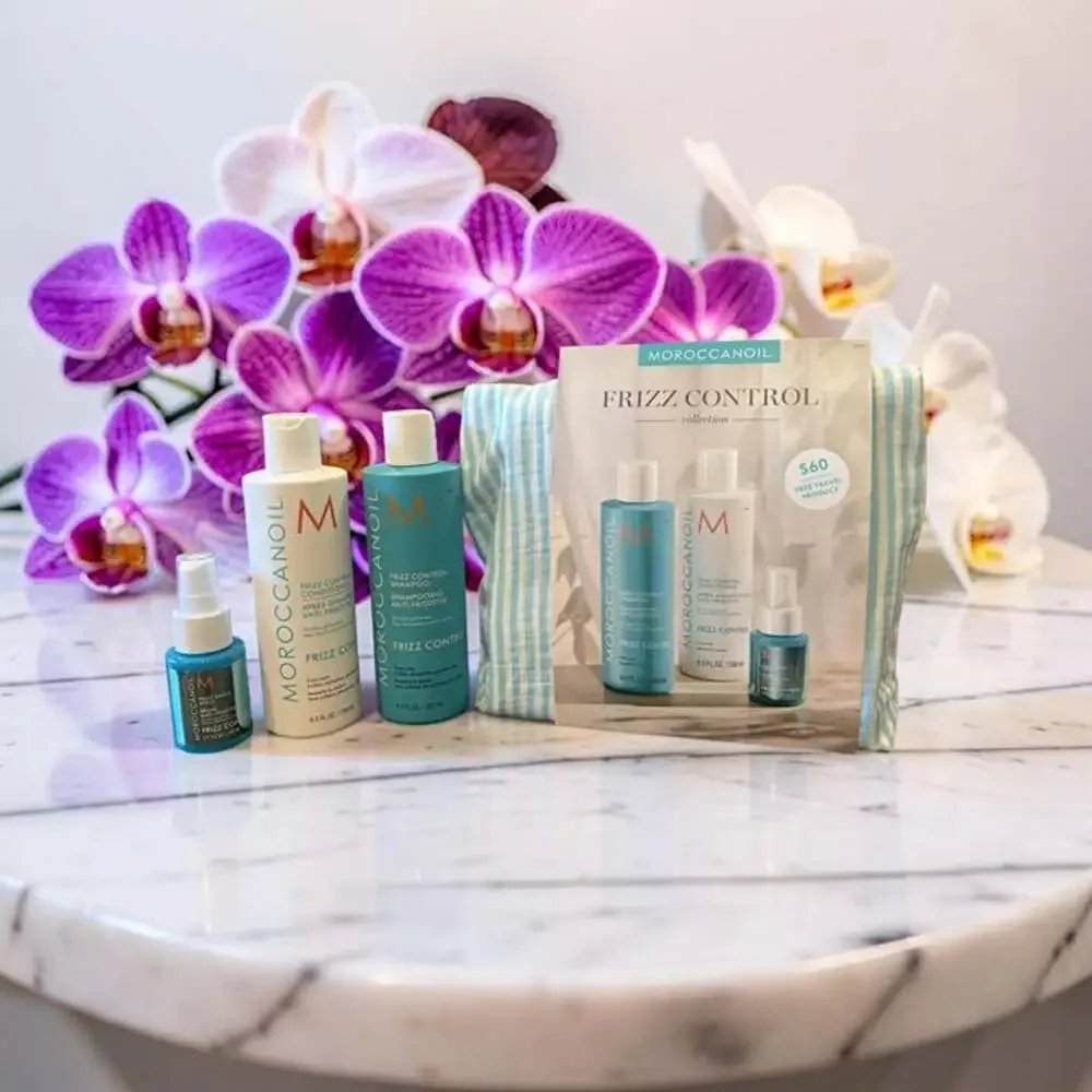 Moroccanoil Frizz Control Shampoo Conditioner Frizz Shield Spray Cosmetic Bag